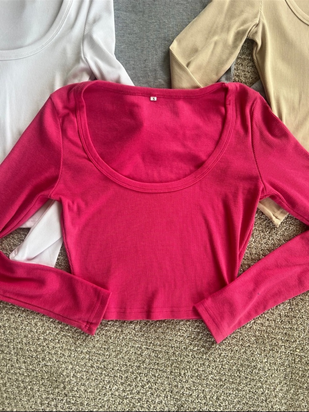 Amazon Women's Long-Sleeve Scoop Neck Top - White, Gray, Beige, Pink - Picture 2 of 5